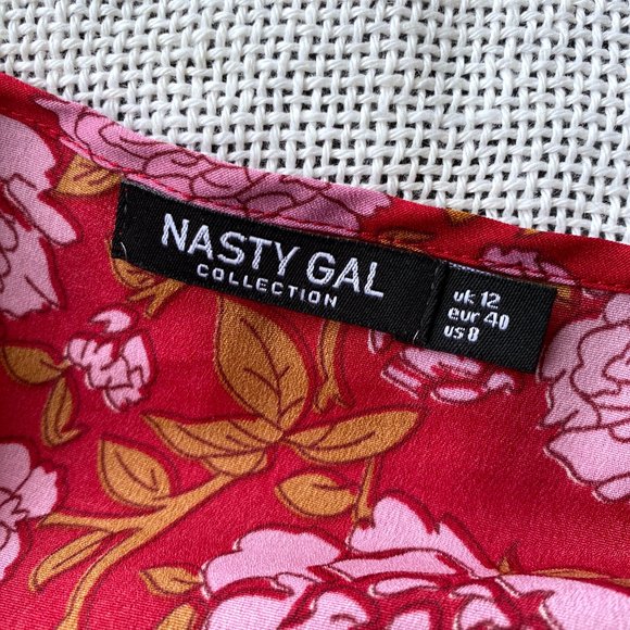 RedFloral Babydoll Minidress | NASTY GAL | Long Sleeve Fall Dress | Size 8 Dress - Picture 10 of 10